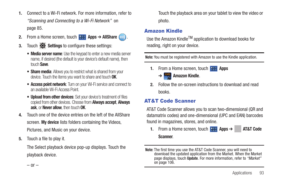 Amazon kindle, At&t code scanner, Amazon kindle at&t code scanner | Samsung 8.9 User Manual | Page 97 / 176