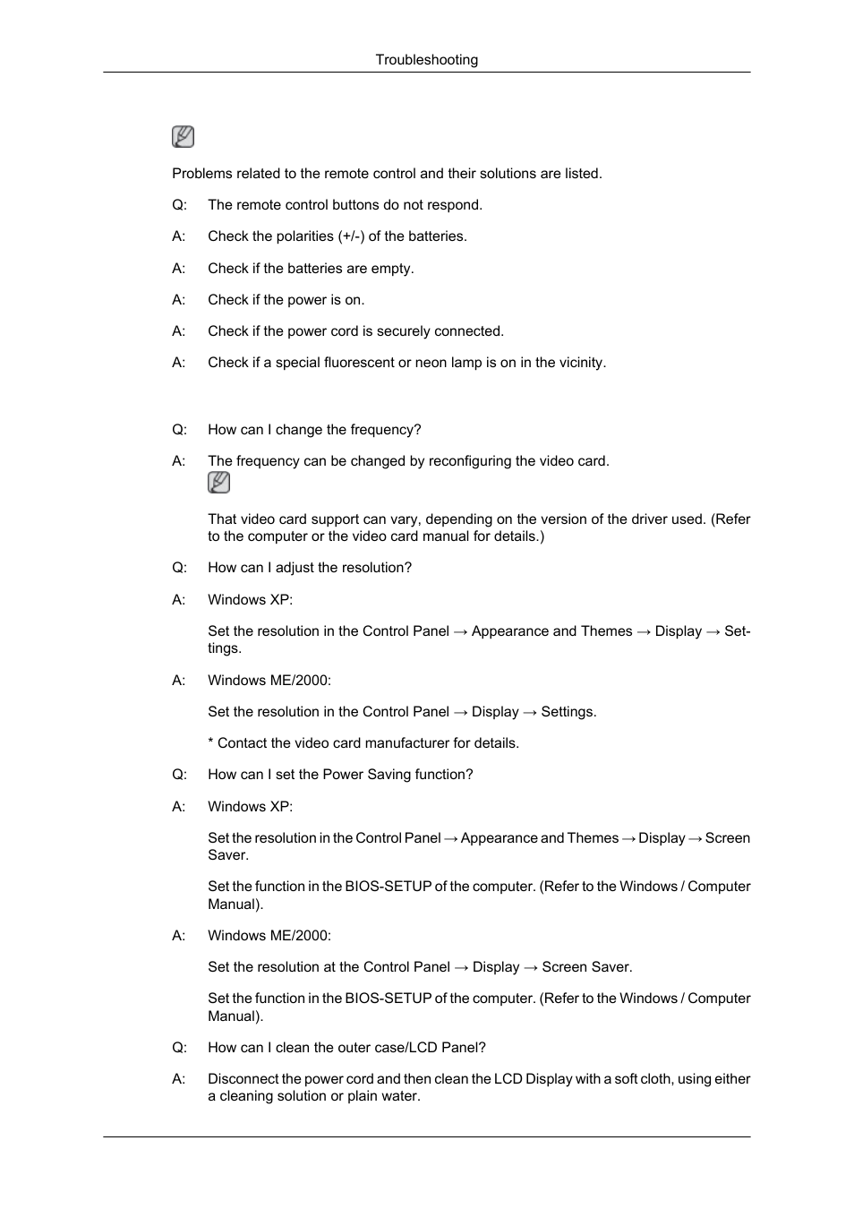 Problems related to the remote control, Q & a | Samsung SYNCMASTER 650TS User Manual | Page 106 / 121