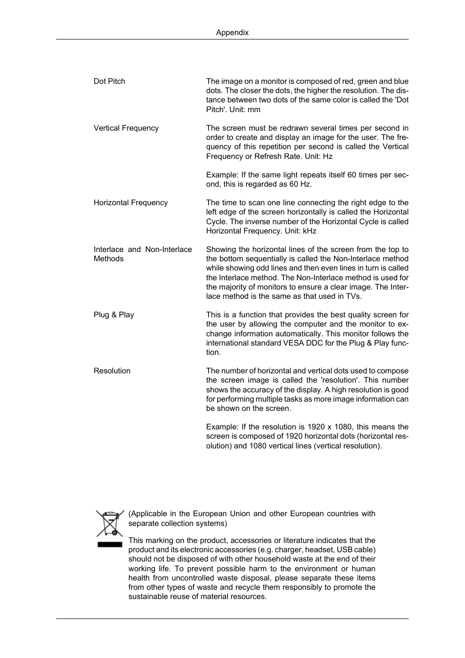 Terms, Correct disposal | Samsung SYNCMASTER 650TS User Manual | Page 119 / 121