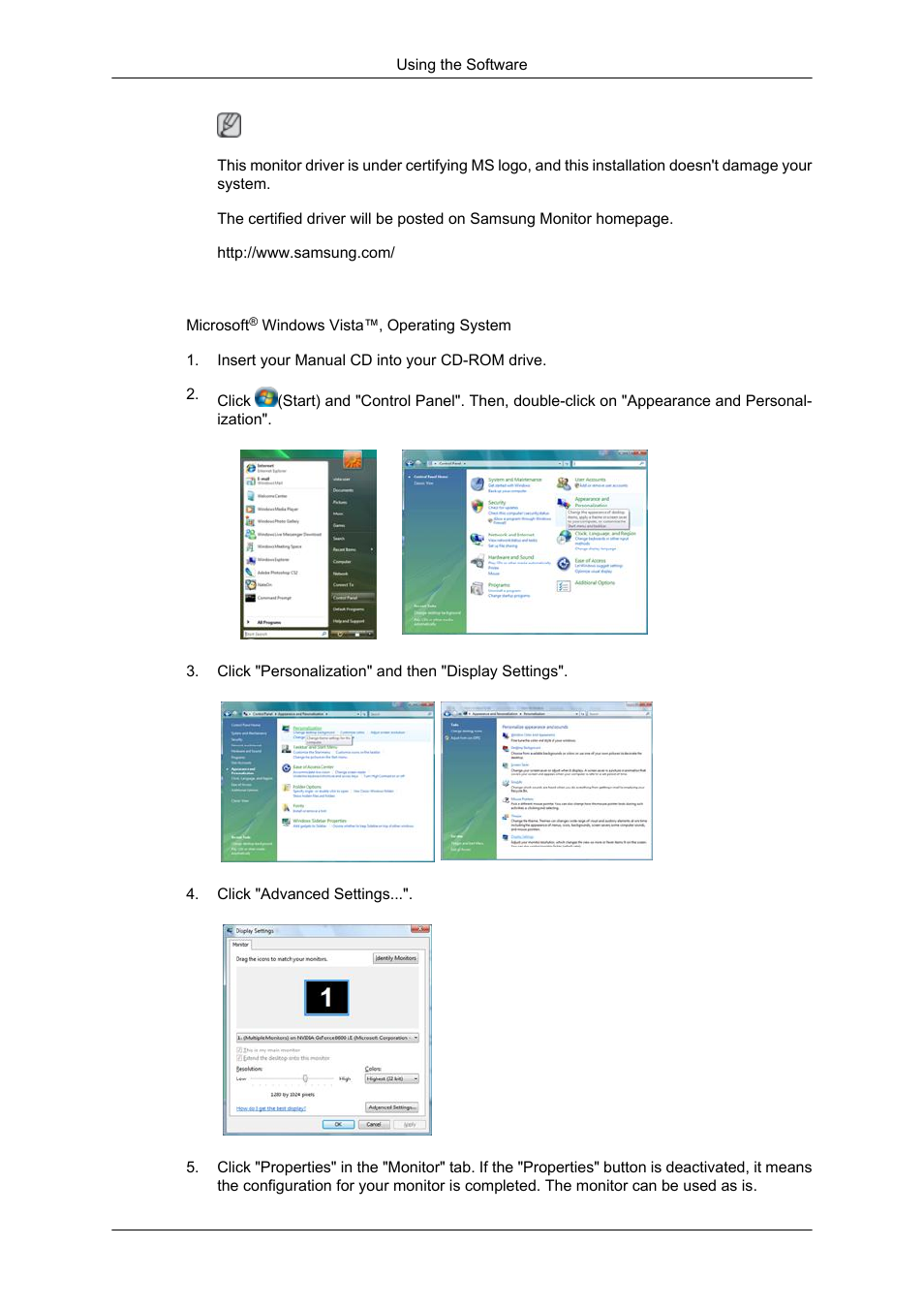Installing the monitor driver (manual) | Samsung SYNCMASTER 650TS User Manual | Page 33 / 121