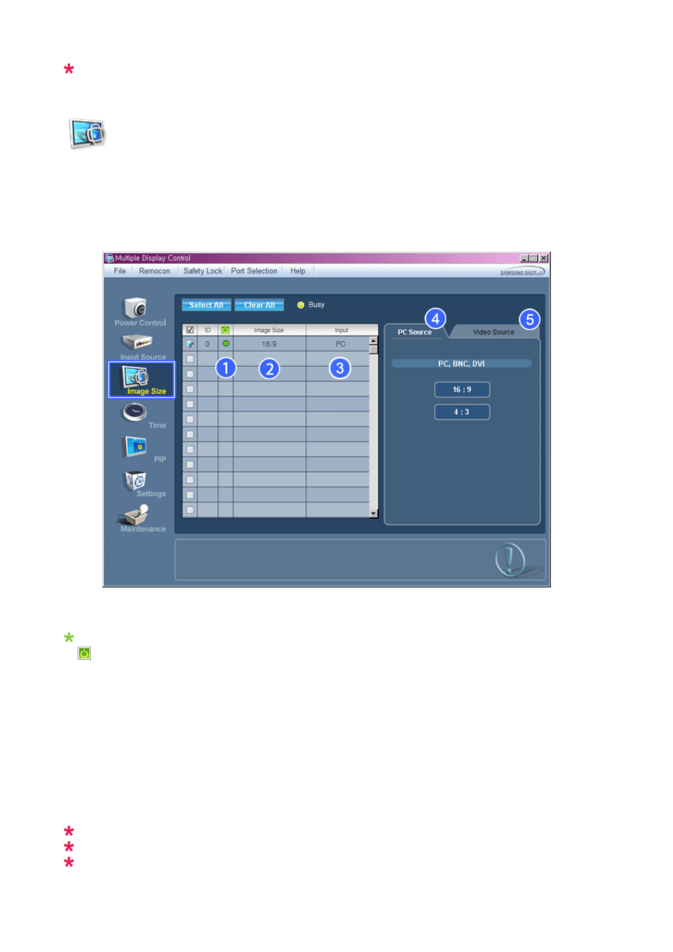 Image size pc, bnc, dvi | Samsung SYNCMASTER 650TS User Manual | Page 49 / 121