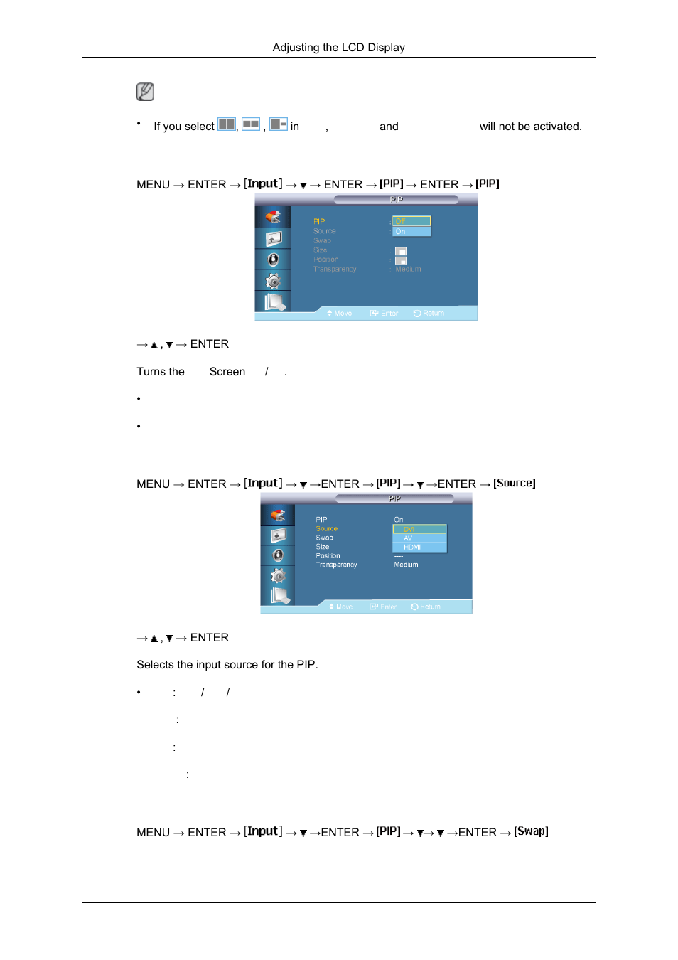 Source, Swap | Samsung SYNCMASTER 650TS User Manual | Page 65 / 121