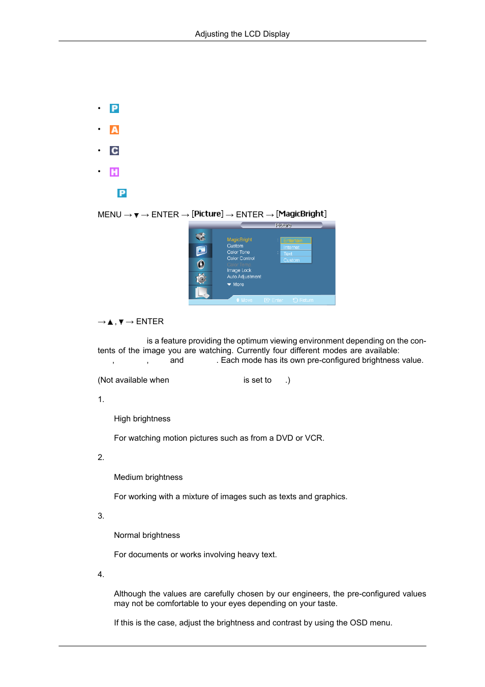 Picture [pc / dvi mode, Magicbright | Samsung SYNCMASTER 650TS User Manual | Page 68 / 121