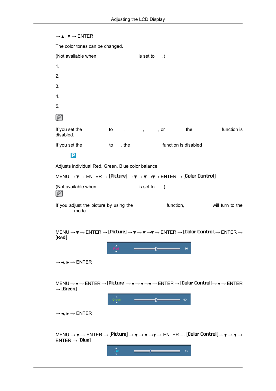 Color control, Green, Blue | Samsung SYNCMASTER 650TS User Manual | Page 70 / 121