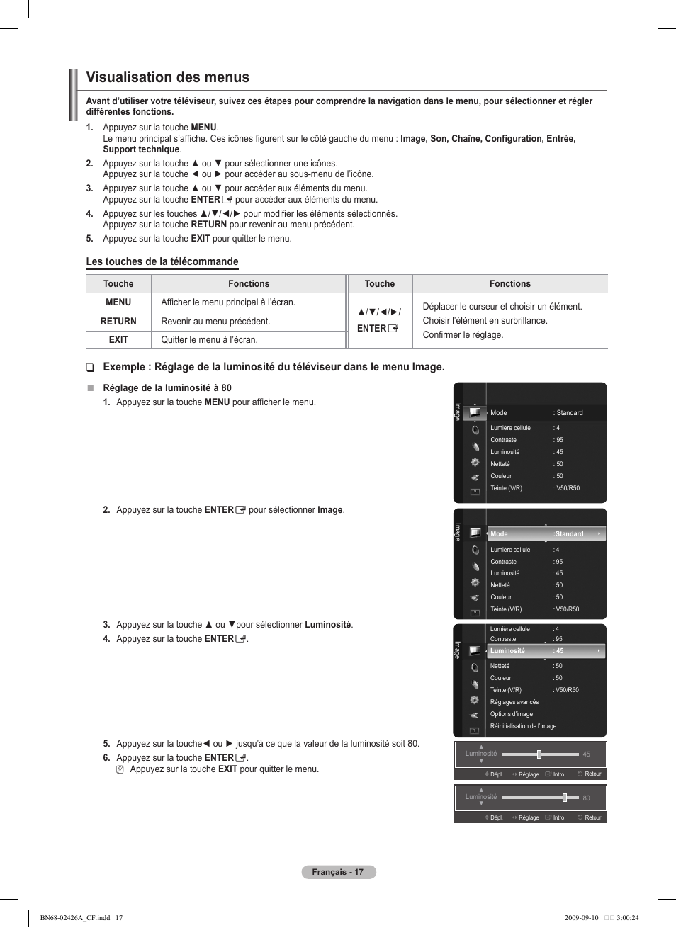 Visualisation des menus, Les touches de la télécommande | Samsung BN68-02426A-00 User Manual | Page 100 / 125