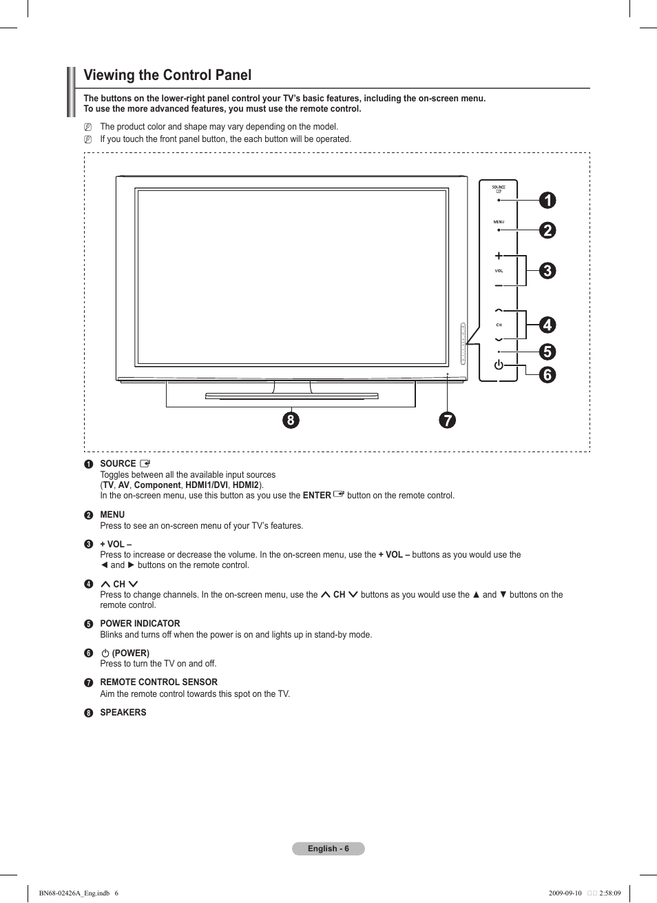 Viewing the control panel | Samsung BN68-02426A-00 User Manual | Page 6 / 125