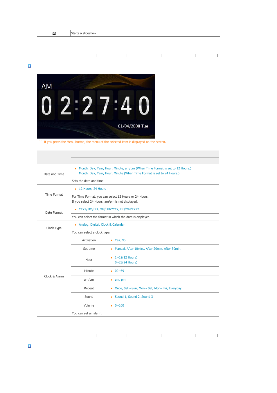 Clock&alarm | Samsung SPF-105P User Manual | Page 17 / 28