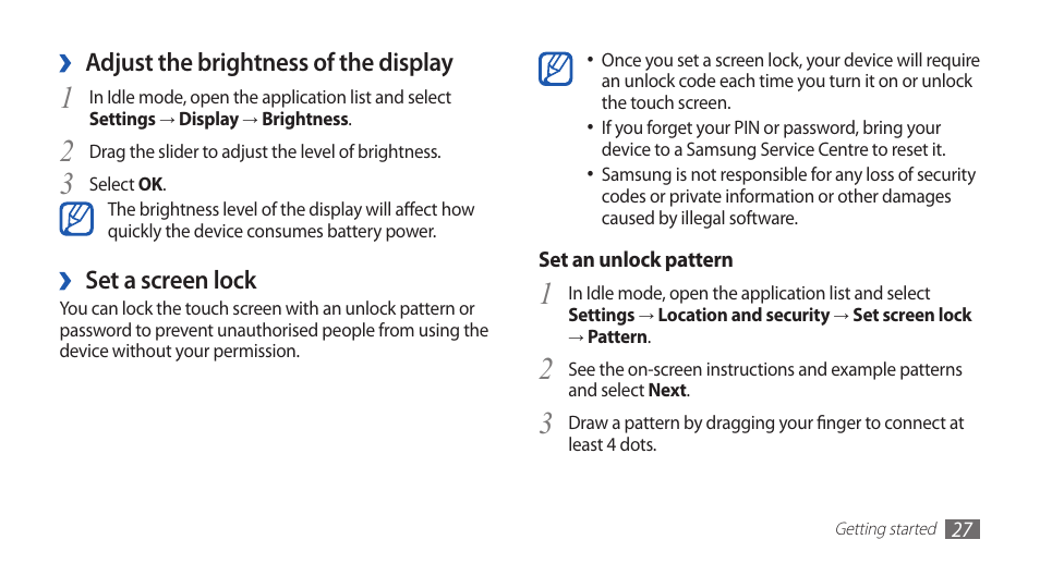 Samsung GALAXYFIT GT-S5670 User Manual | Page 27 / 126