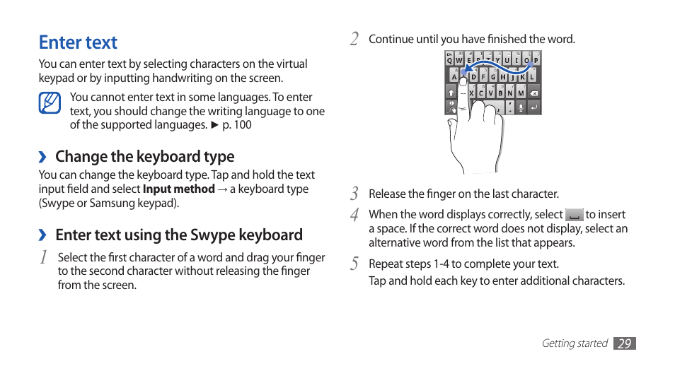 Enter text | Samsung GALAXYFIT GT-S5670 User Manual | Page 29 / 126