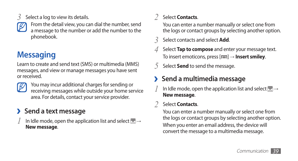 Messaging | Samsung GALAXYFIT GT-S5670 User Manual | Page 39 / 126