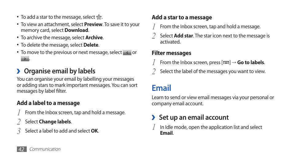 Email, 2email | Samsung GALAXYFIT GT-S5670 User Manual | Page 42 / 126