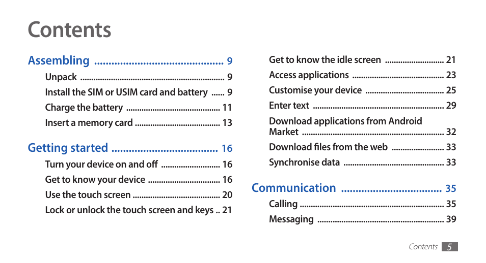 Samsung GALAXYFIT GT-S5670 User Manual | Page 5 / 126