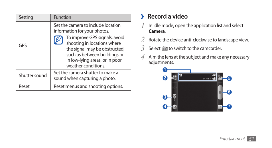 Record a video | Samsung GALAXYFIT GT-S5670 User Manual | Page 51 / 126