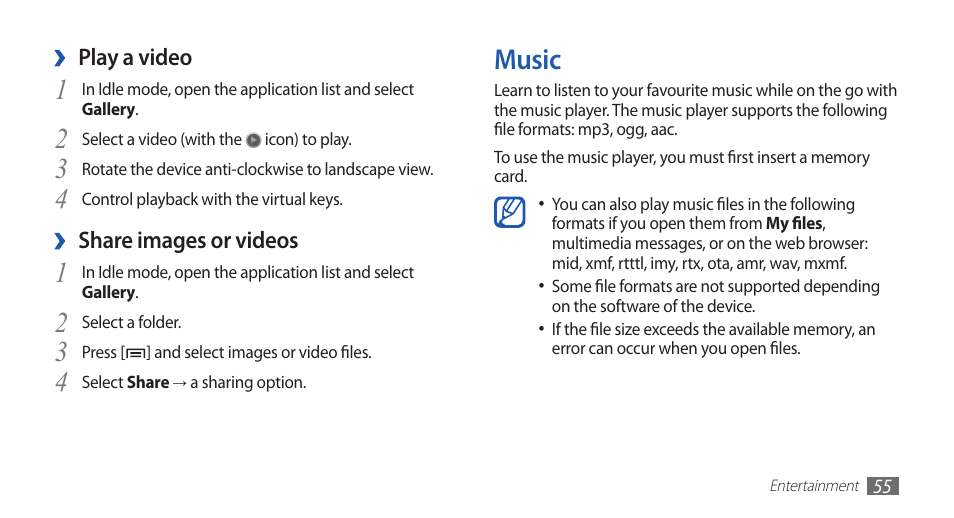 Music | Samsung GALAXYFIT GT-S5670 User Manual | Page 55 / 126