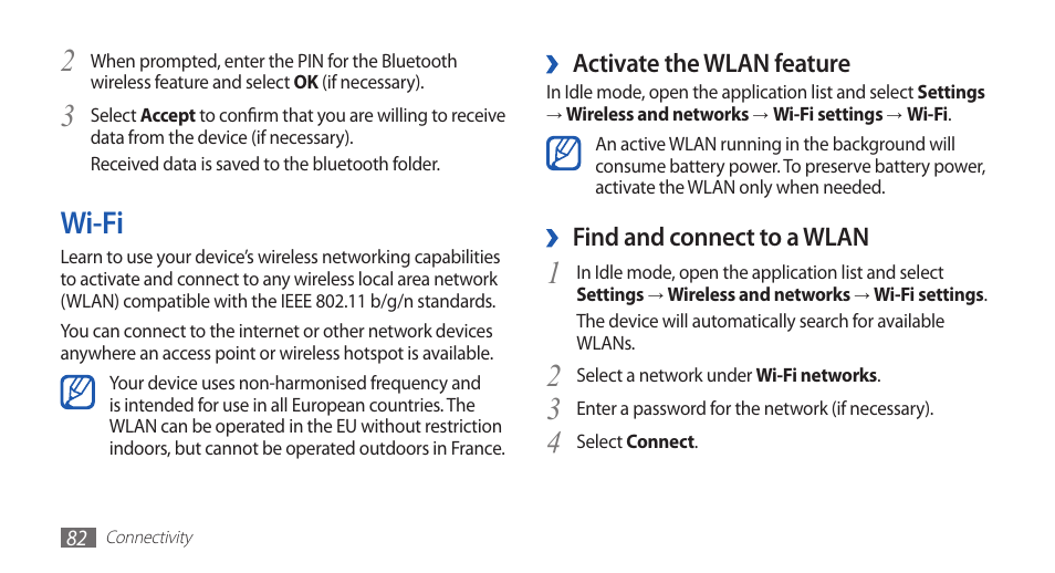 Wi-fi | Samsung GALAXYFIT GT-S5670 User Manual | Page 82 / 126