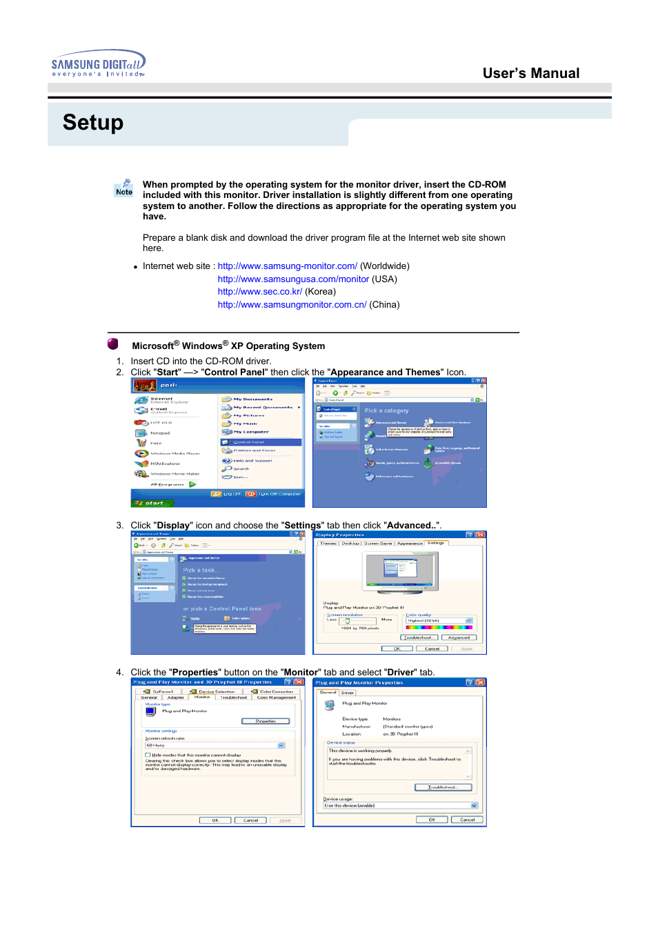 Setup, User’s manual | Samsung 152B User Manual | Page 23 / 53