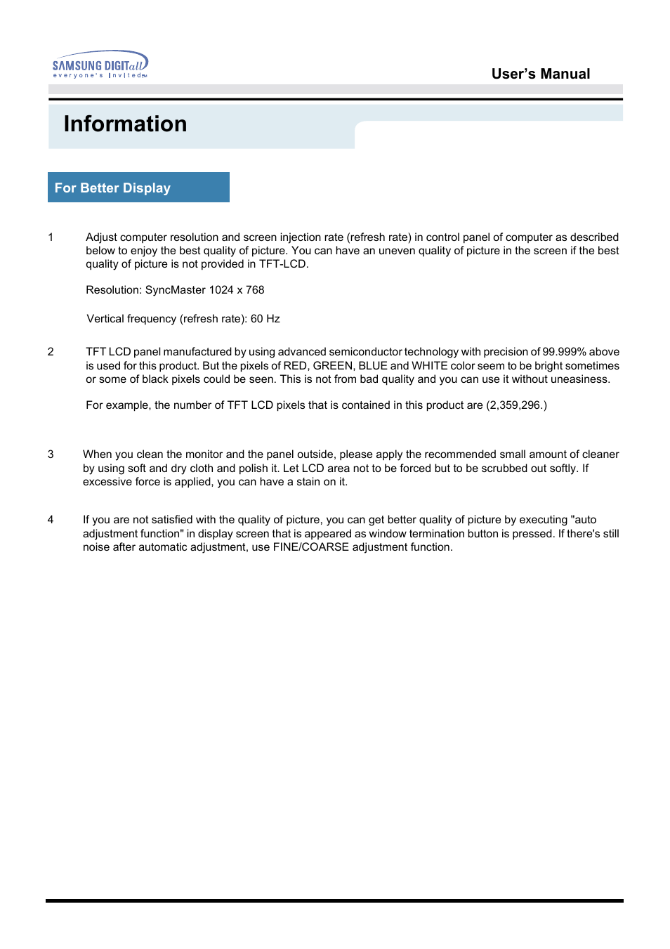 Information, User’s manual | Samsung 152B User Manual | Page 52 / 53