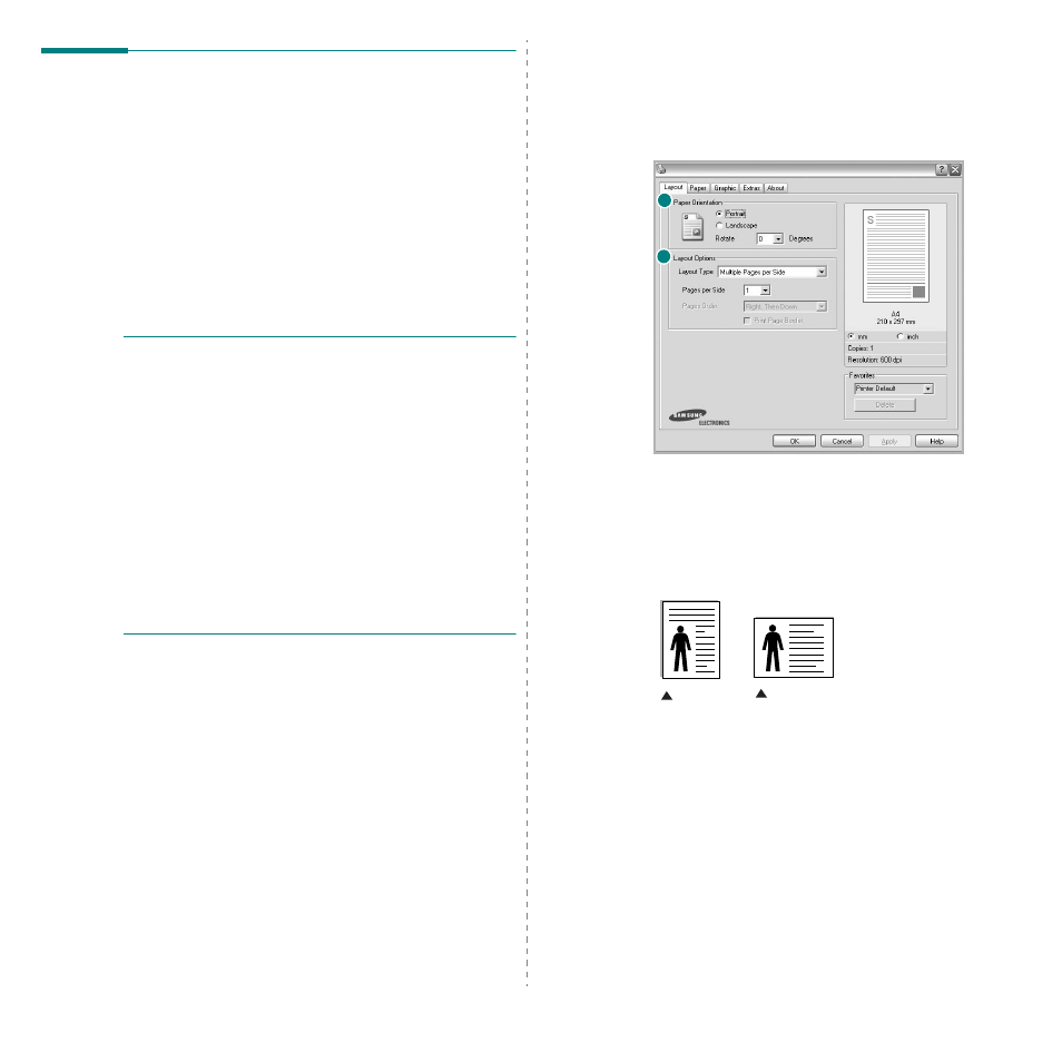 Printer settings, Layout tab, Ee “printer | Samsung ML-2570 Series User Manual | Page 59 / 85