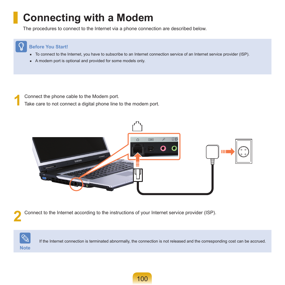 Connecting with a modem | Samsung X65 User Manual | Page 101 / 195