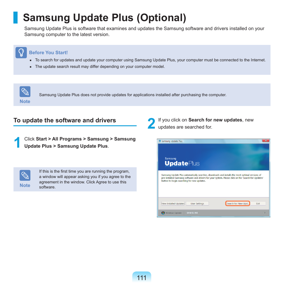 Samsung update plus (optional) | Samsung X65 User Manual | Page 112 / 195