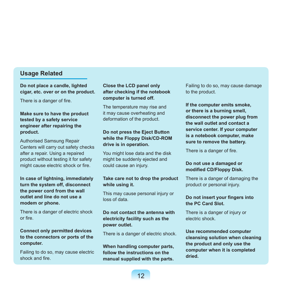Usage related | Samsung X65 User Manual | Page 13 / 195