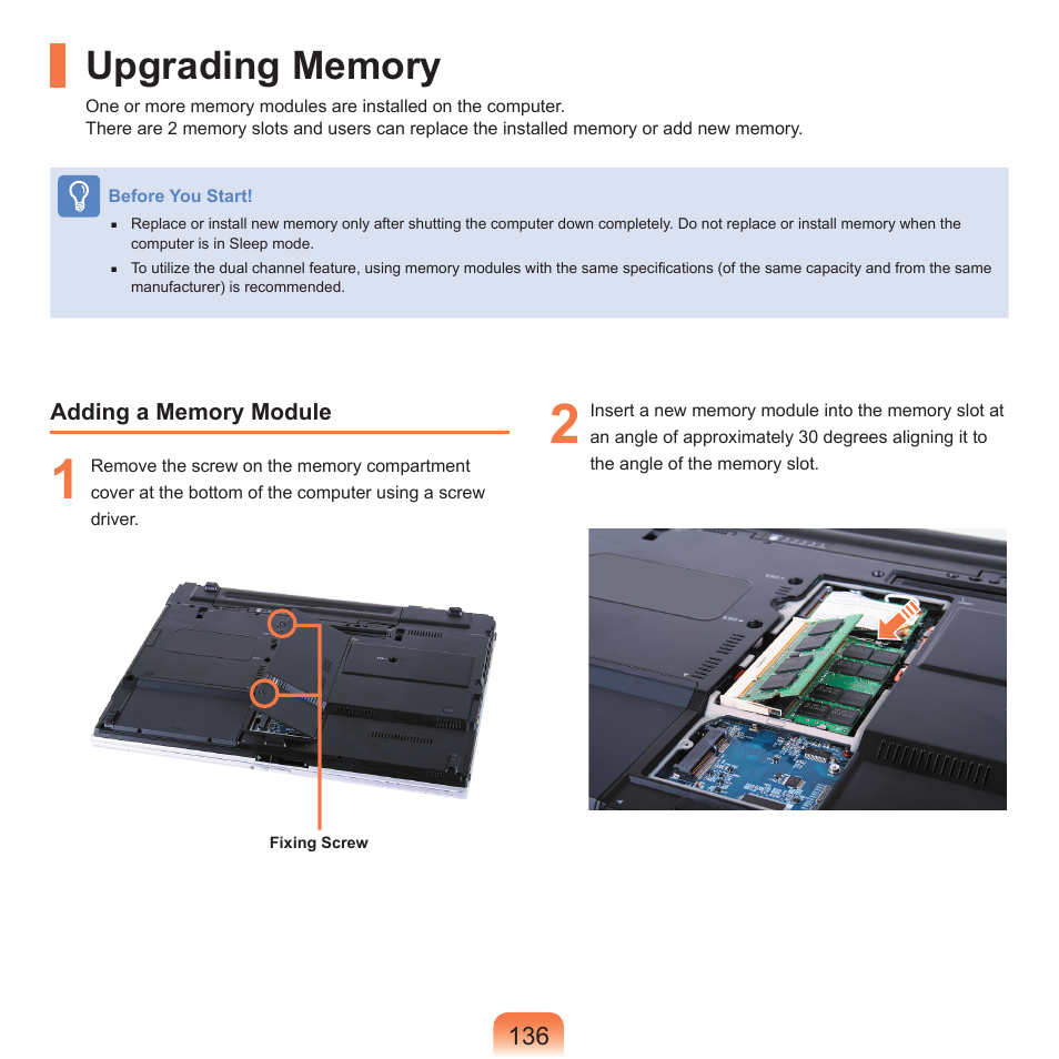 Upgrading memory | Samsung X65 User Manual | Page 137 / 195