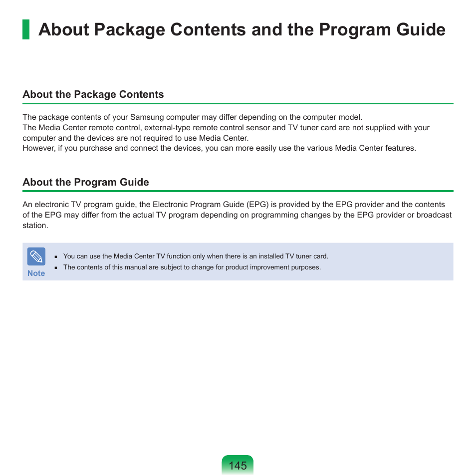 About package contents and the program guide | Samsung X65 User Manual | Page 146 / 195