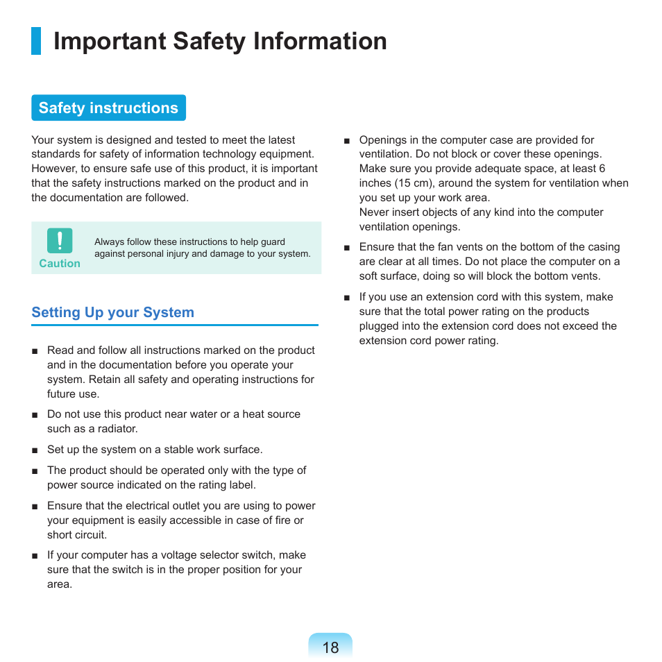 Important safety information, Safety instructions | Samsung X65 User Manual | Page 19 / 195