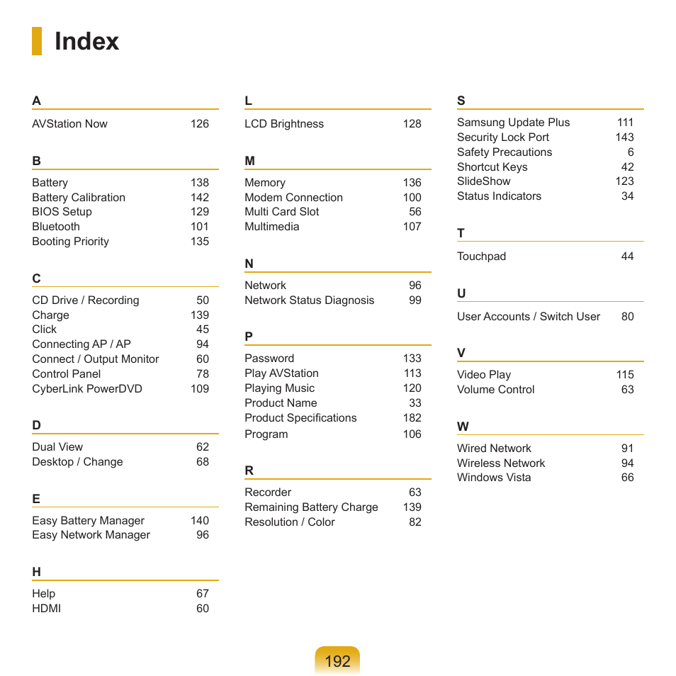 Index | Samsung X65 User Manual | Page 193 / 195