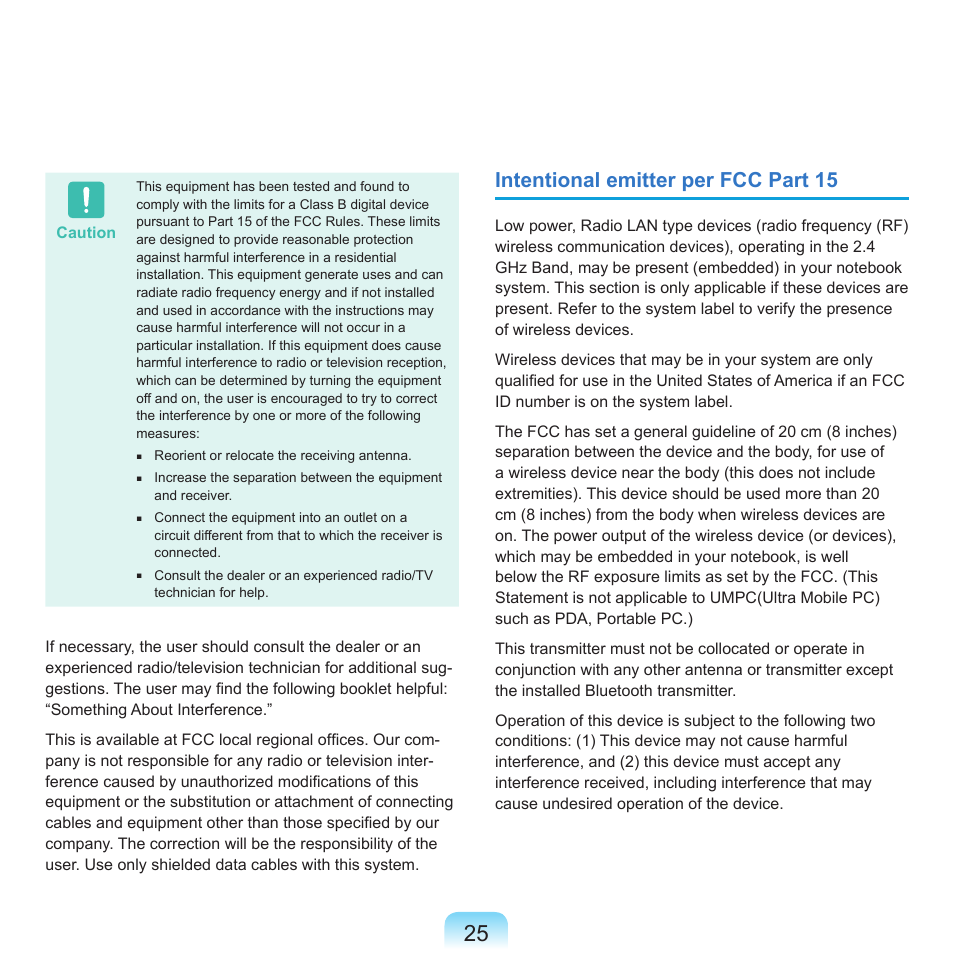 Intentional emitter per fcc part 15 | Samsung X65 User Manual | Page 26 / 195