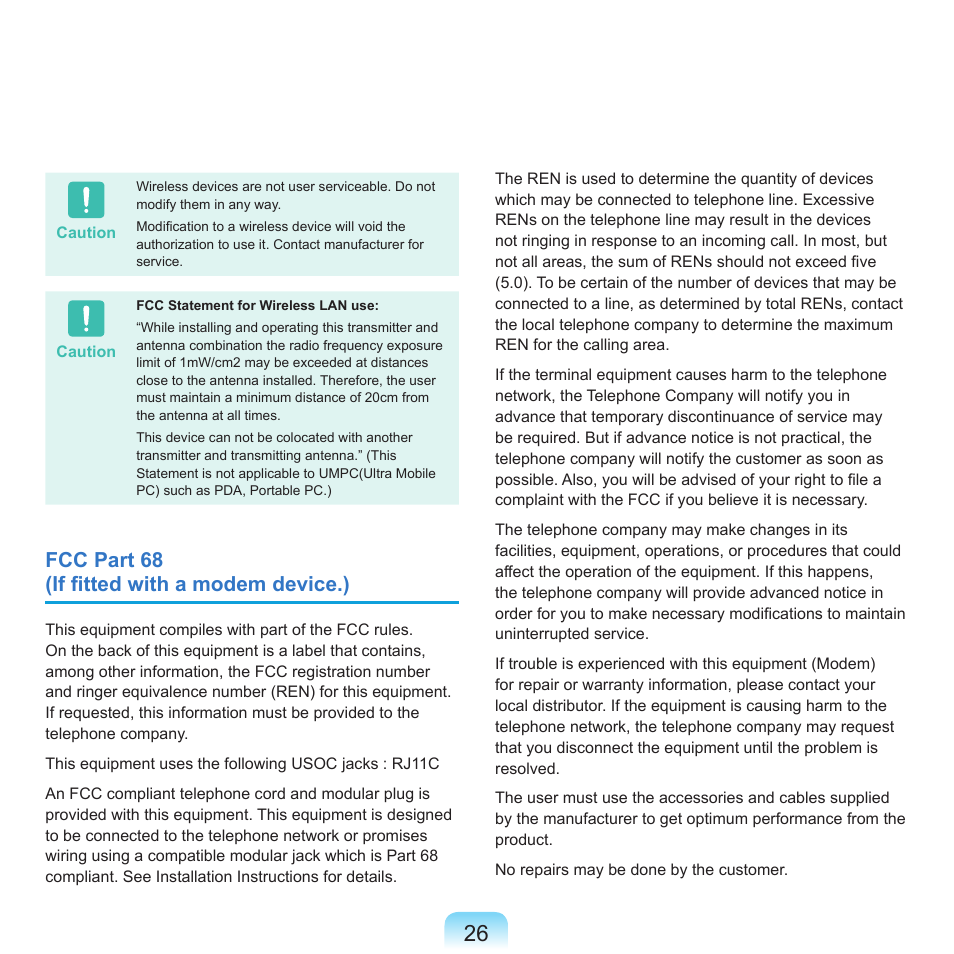 Fcc part 68 (if ﬁtted with a modem device.) | Samsung X65 User Manual | Page 27 / 195