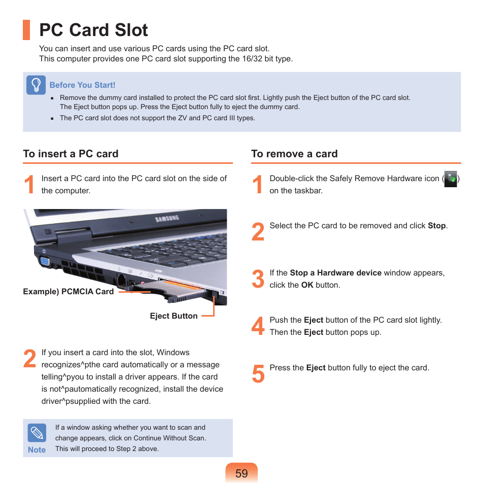 Pc card slot | Samsung X65 User Manual | Page 60 / 195