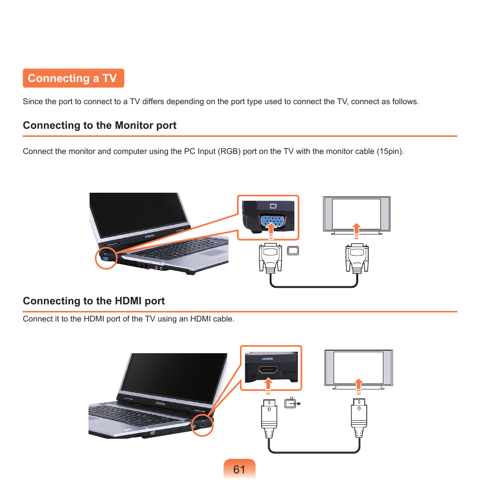 Connecting a tv | Samsung X65 User Manual | Page 62 / 195