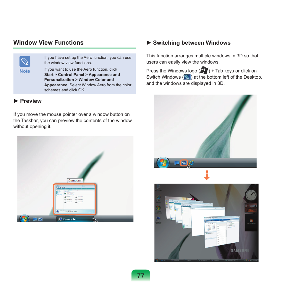 Window view functions | Samsung X65 User Manual | Page 78 / 195