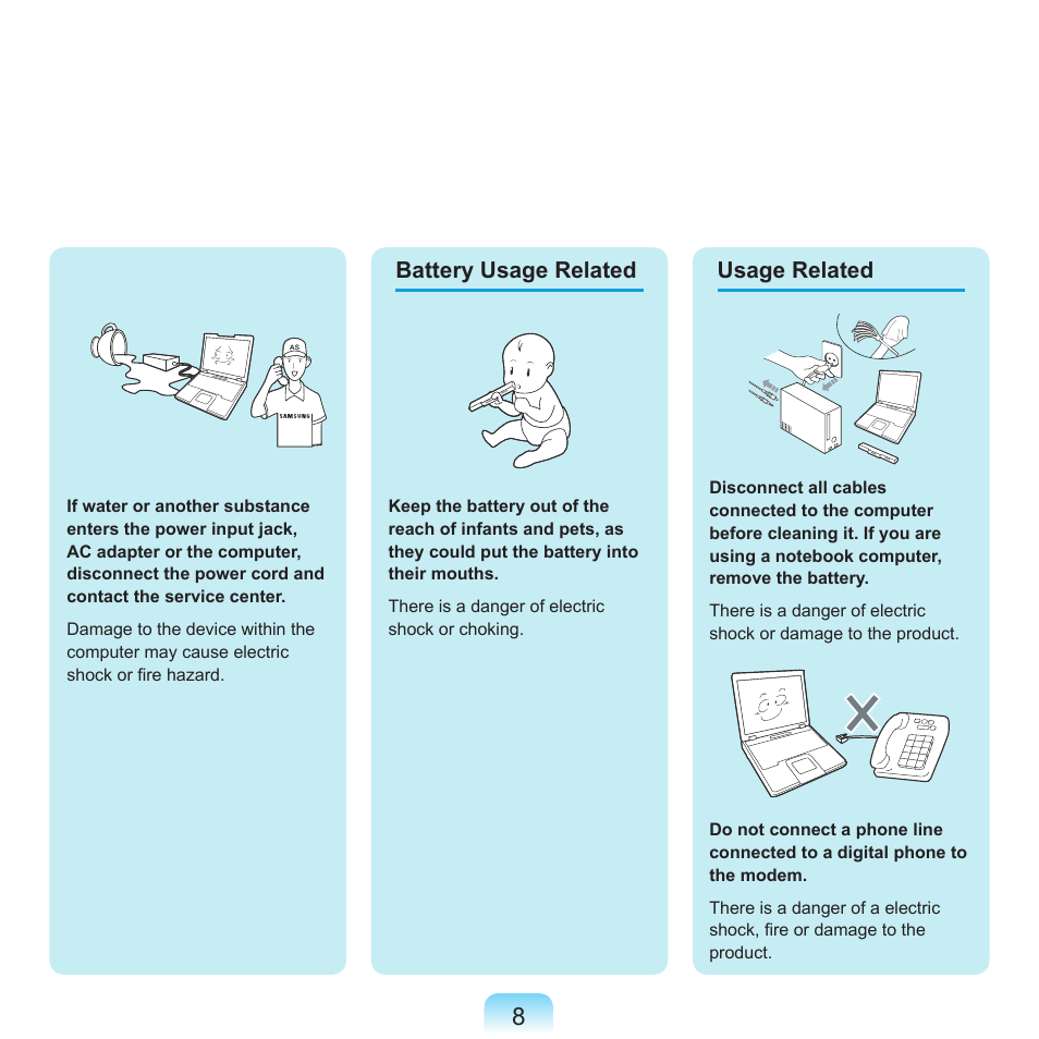 Battery usage related, Usage related | Samsung X65 User Manual | Page 9 / 195