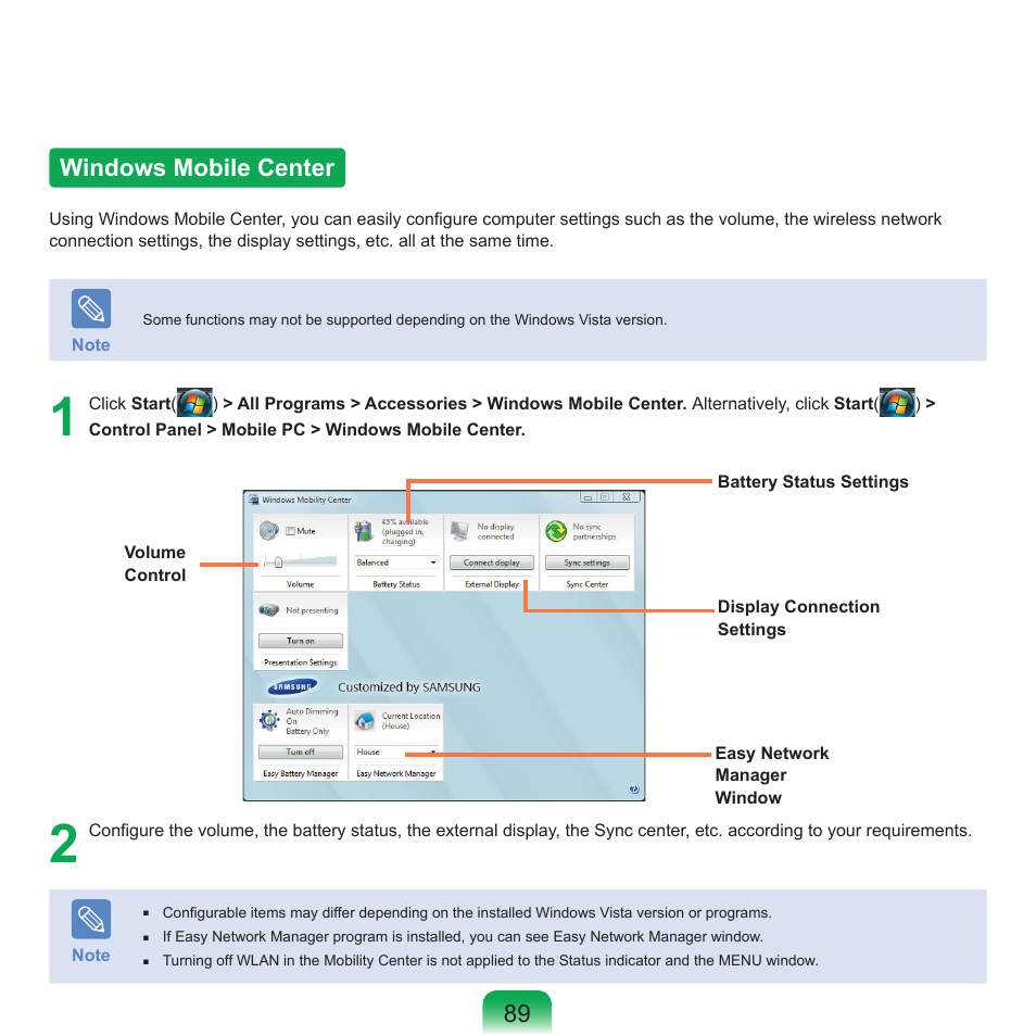 Windows mobile center, 89 windows mobile center | Samsung X65 User Manual | Page 90 / 195