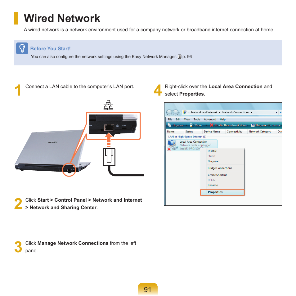 Wired network | Samsung X65 User Manual | Page 92 / 195