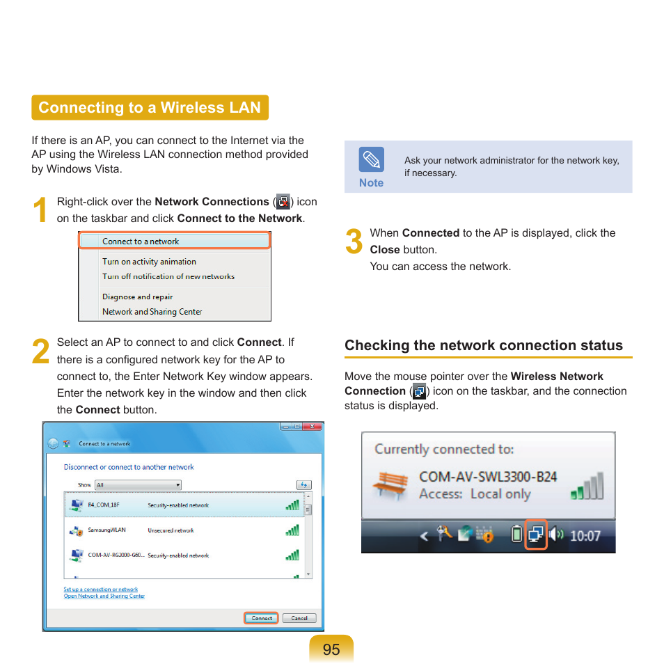 Connecting to a wireless lan | Samsung X65 User Manual | Page 96 / 195