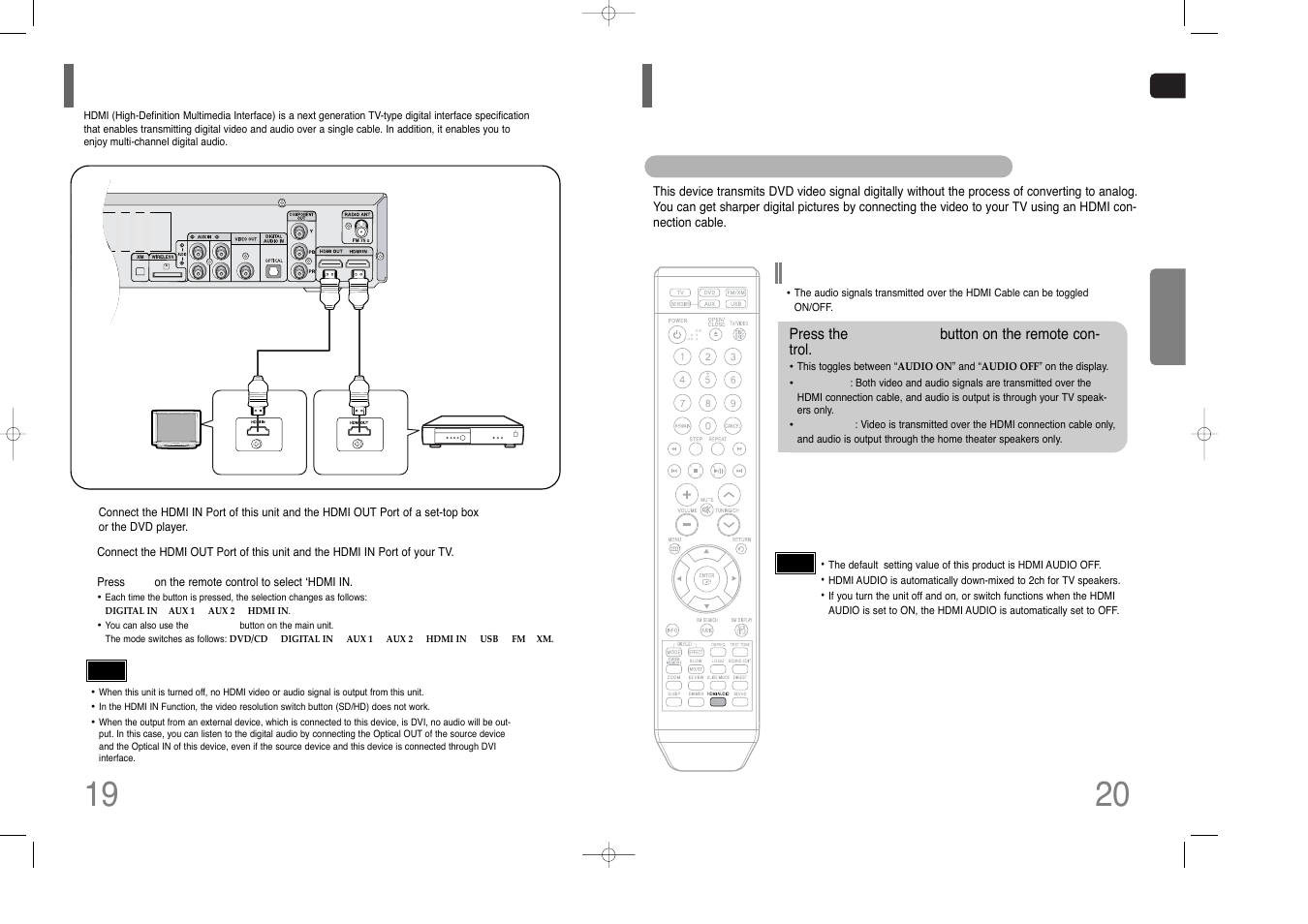 Connecting the hdmi in/out, Hdmi function | Samsung HT-Q80 HT-TQ85 User Manual | Page 11 / 44