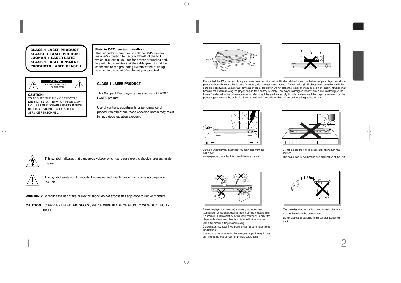 Safety warnings, Precautions, 12 safety warnings precautions | Phones | Samsung HT-Q80 HT-TQ85 User Manual | Page 2 / 44