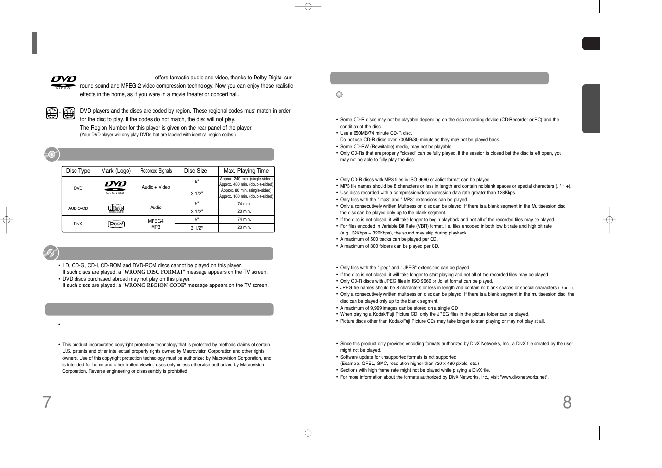 Notes on discs, Disc recording format, Do not use the following types of disc | Playable discs | Samsung HT-Q80 HT-TQ85 User Manual | Page 5 / 44