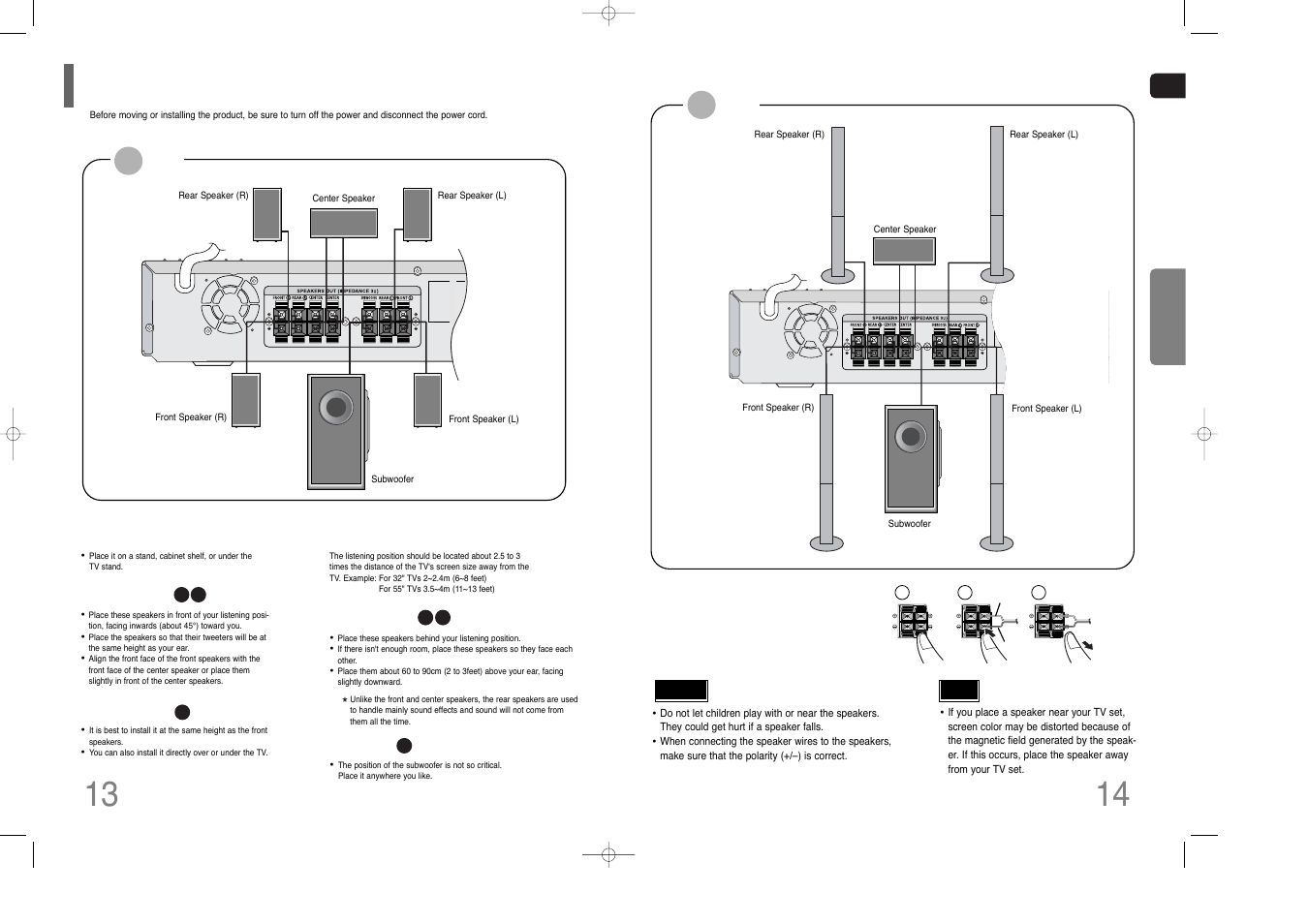 Connecting the speakers | Samsung HT-Q80 HT-TQ85 User Manual | Page 8 / 44