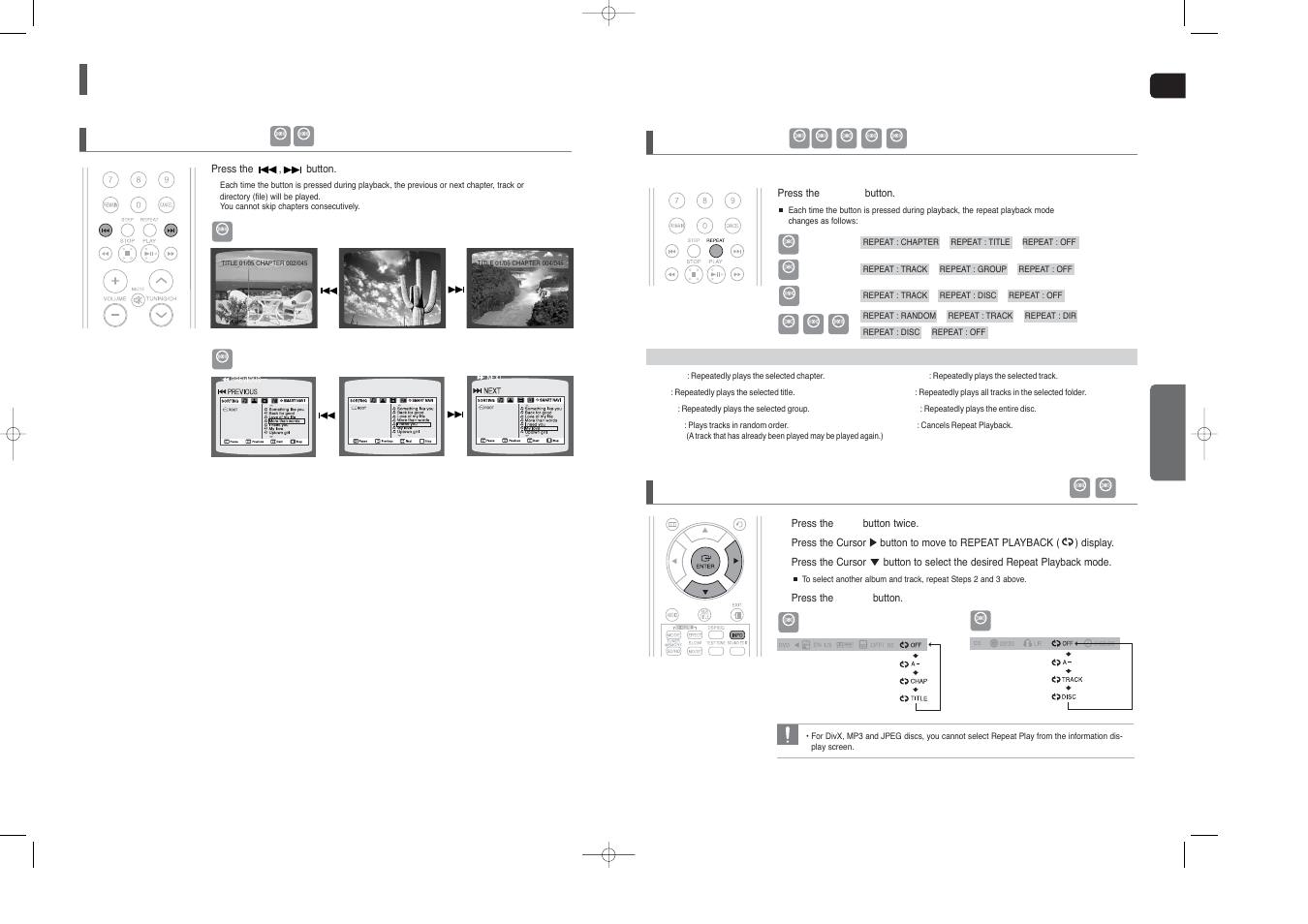 Using the playback function, Skipping scenes/songs, Repeat playback | Samsung HT-X40 User Manual | Page 16 / 33