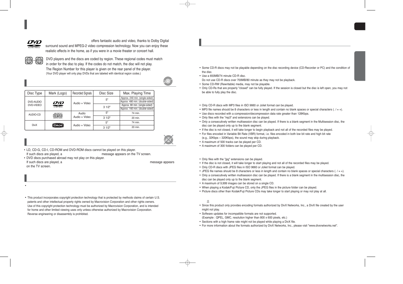 Notes on discs | Samsung HT-X40 User Manual | Page 4 / 33