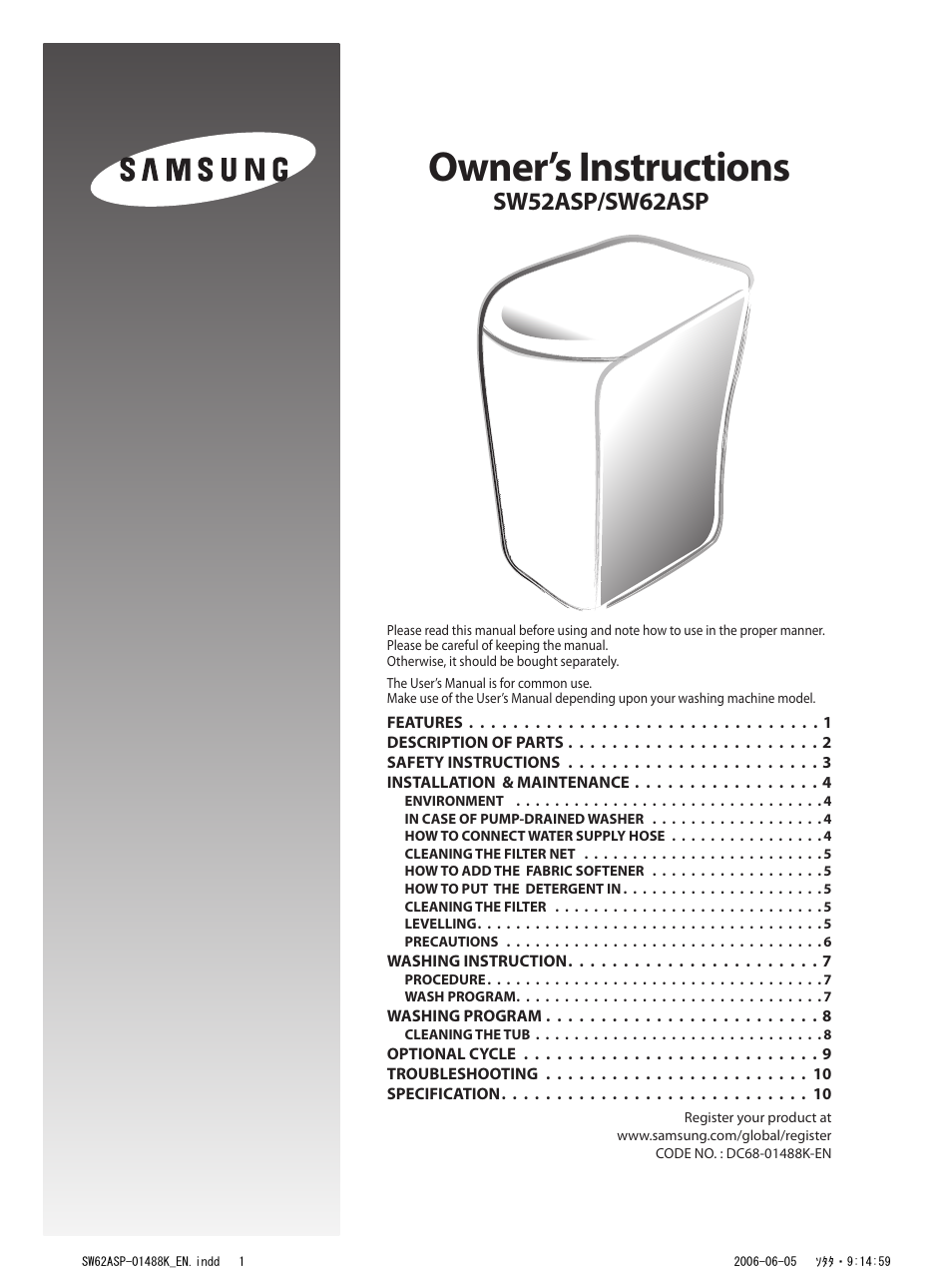 Samsung SW52ASP User Manual | 12 pages