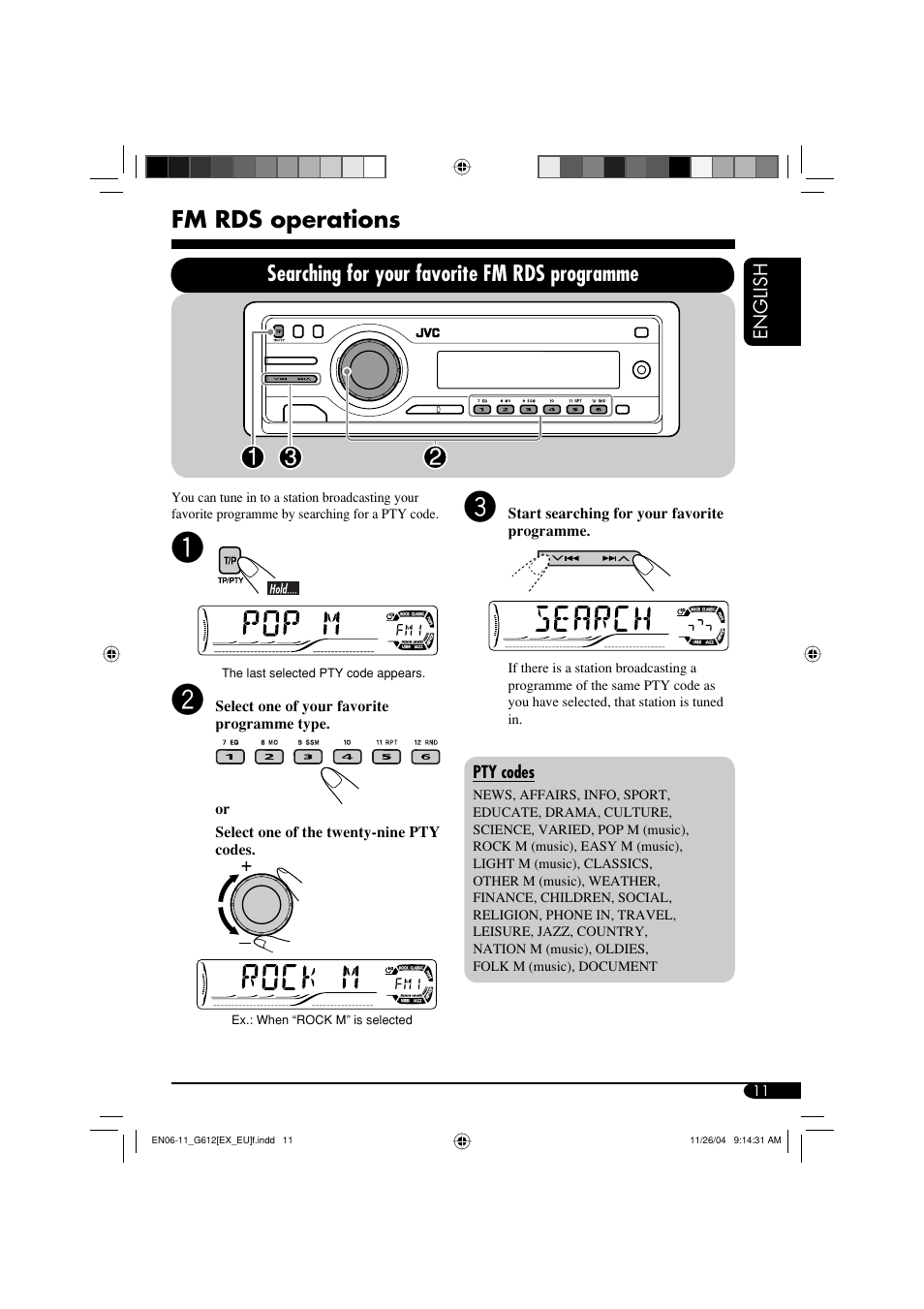 Fm rds operations, Searching for your favorite fm rds programme | JVC KD-G511 User Manual | Page 11 / 111