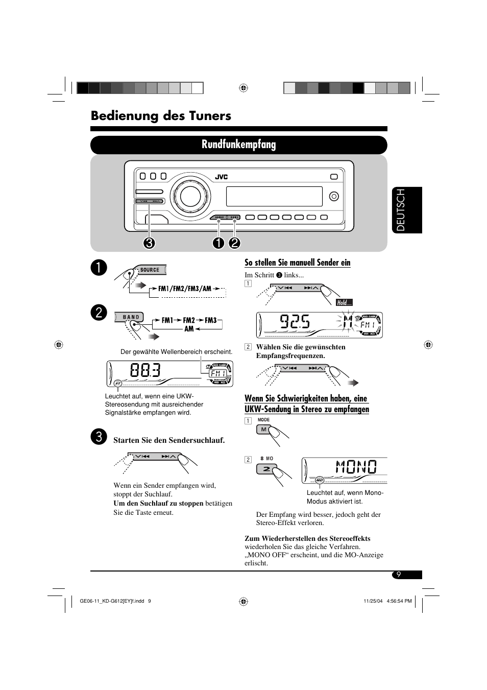 Bedienung des tuners, Rundfunkempfang | JVC KD-G511 User Manual | Page 45 / 111
