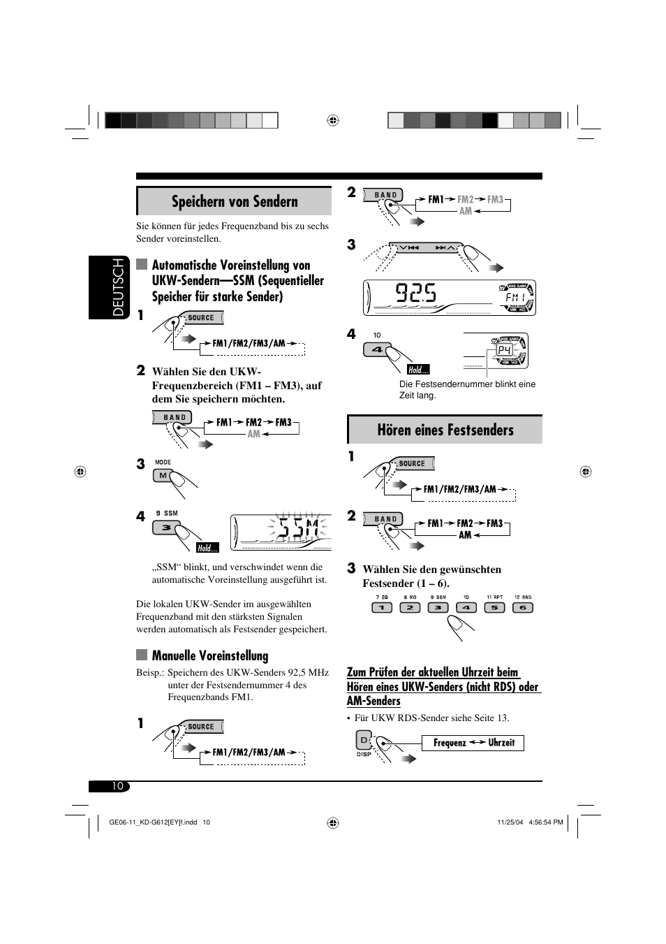 Speichern von sendern, Hören eines festsenders | JVC KD-G511 User Manual | Page 46 / 111