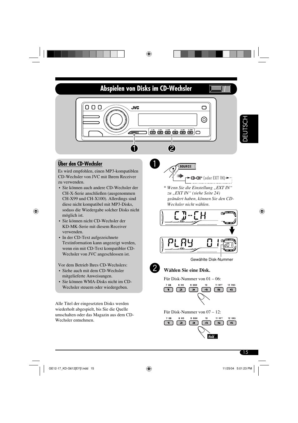 Abspielen von disks im cd-wechsler, Deutsch | JVC KD-G511 User Manual | Page 51 / 111