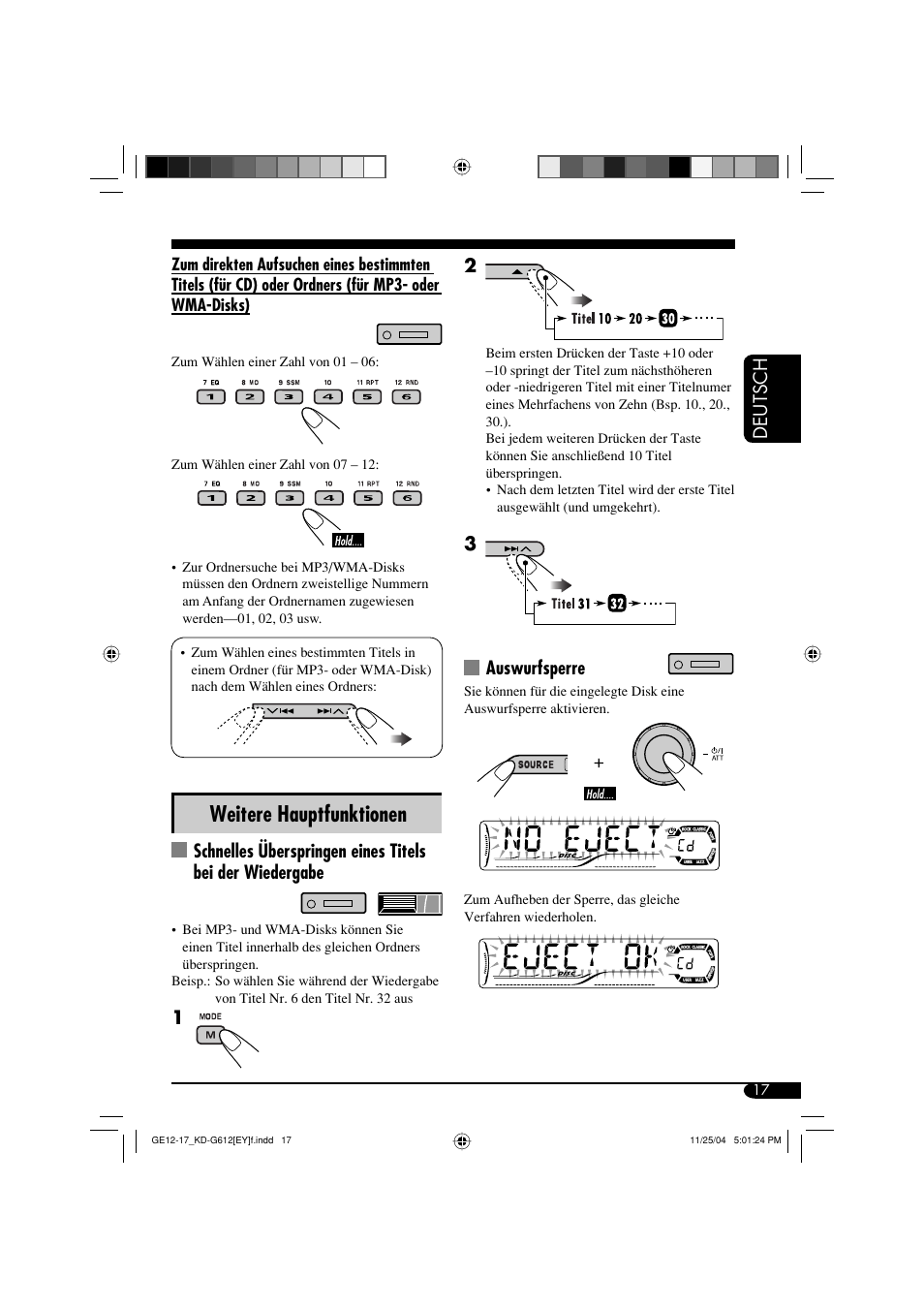 Weitere hauptfunktionen, Deutsch 2, Auswurfsperre | JVC KD-G511 User Manual | Page 53 / 111